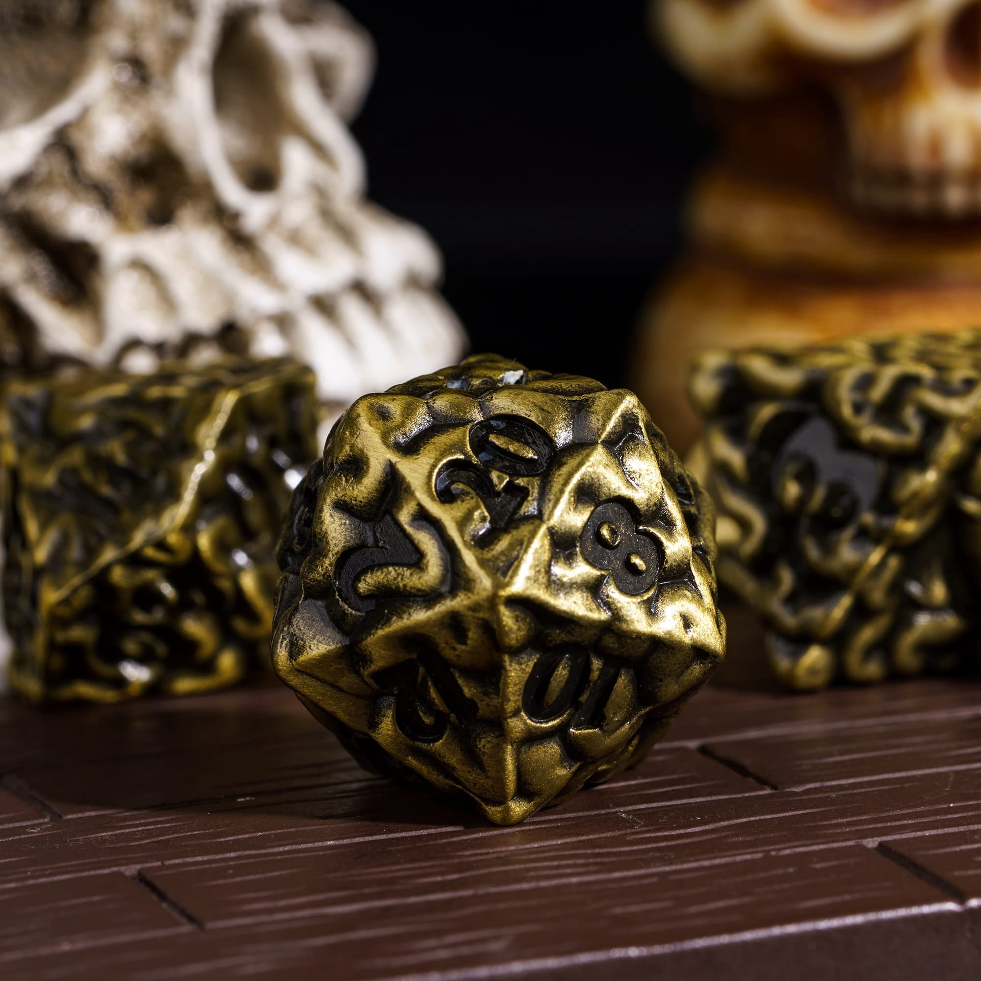 Cusdie 7-Die Metal DND Dice Set, Brain-patterned Metal Polyhedral D&D Dice Set for DND Dungeons and Dragons TTRPG Role Playing Games