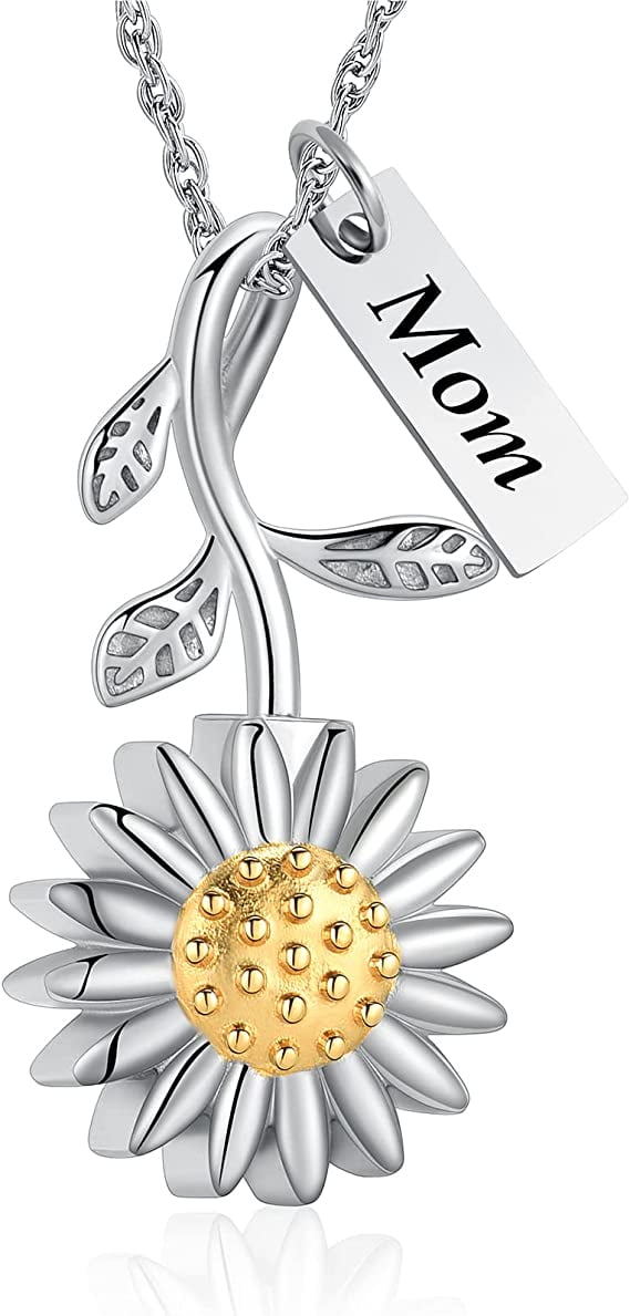Sunflower Cremation Jewelry Stainless Steel Urn Necklace Keepsake Ashes