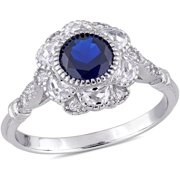 2-1/2 Carat T.G.W. Created Blue Spinel and Cubic Zirconia Sterling Silver Flower Cocktail Ring