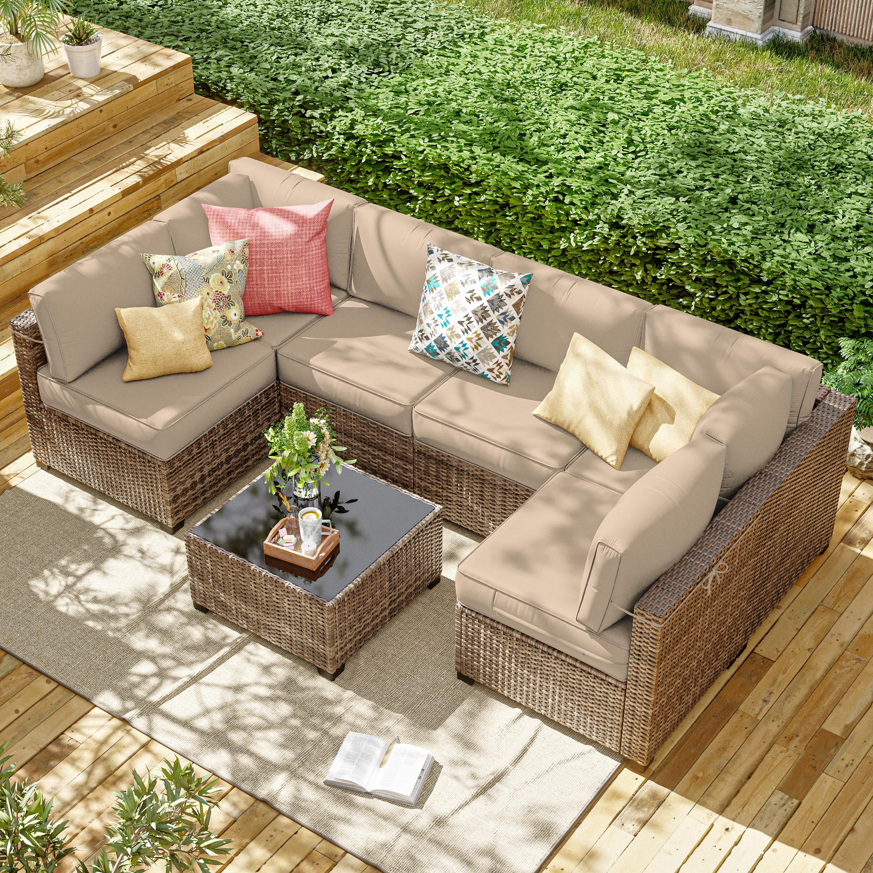 Kimunuk 14 Pcs Outdoor Cushion Slipcovers, Replacement Outdoor Patio Cushion Covers with 3 Size, Waterproof and Zippered, Fit for Outdoor Furniture, Patio Sofa Couch, Covers Only, Sand
