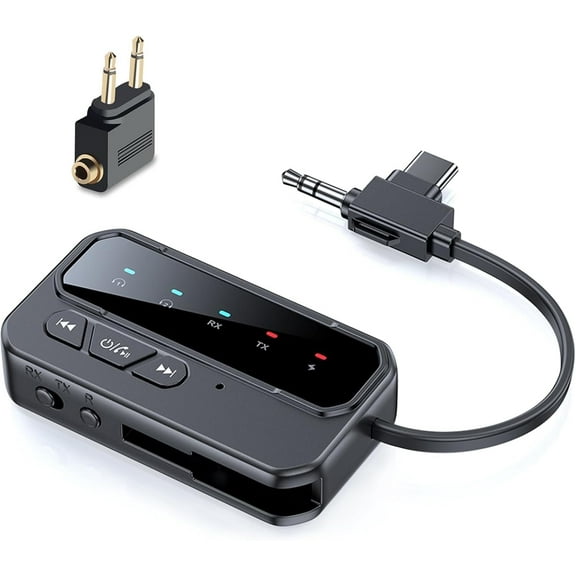 LC-dolida Bluetooth  5.4 Adapter, Dual Mode Transmitter Receiver, for Airplane/Car/TV/Laptop, 2 Devices Connection, Low Latency, 10H Playtime, Black