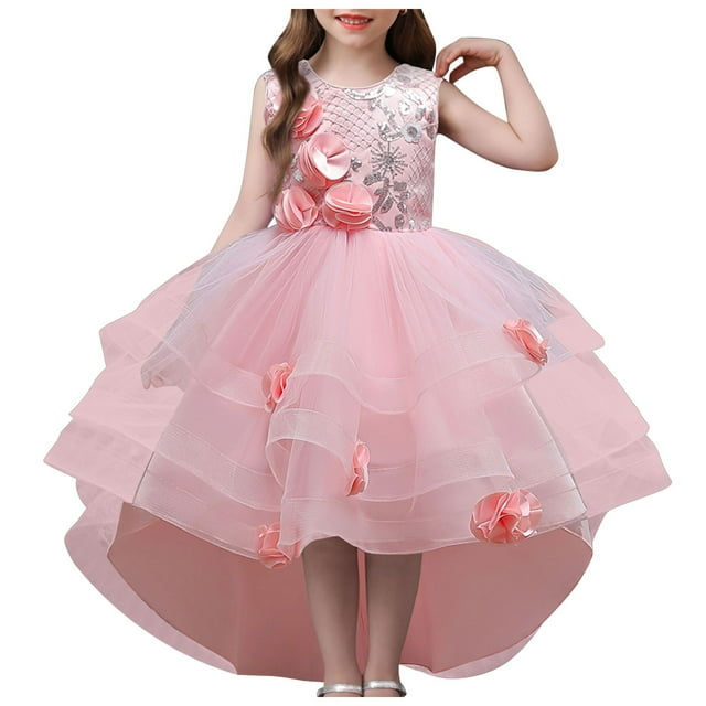 Zanarzt Robe Tutu en Tulle Décontractée pour Tout-Petits et Enfants, Robe de Princesse Brodée pour Filles, Robe Sans Manches pour Enfants, Mariage, Anniversaire, Fête, Longue Traîne, Bal de Promo, Rouge, 7-8 Ans