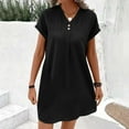 thumbnail image 7 of hotojiny Cotton Linen Dresses for Women Loose Button V Neck Casual T Shirt Dress Solid Rolled Short Sleeve Beach Mini Dresses, 7 of 7