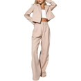 thumbnail image 2 of Conjunto de Dos Piezas para Mujer: Blazer Corto, Chaqueta y Pantalón de Trabajo de Cintura Alta y Pierna . Albaricoque S, 2 of 10