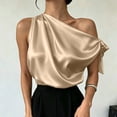 thumbnail image 6 of Women's One Shoulder Satin Blouse Summer Oversized Plain Tie Sleeveless Shirts Elegant Lightweight Office Business Tops Khaki, 6 of 6