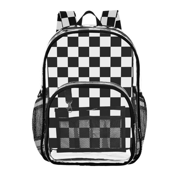 ALAZA Clear Backpack White and Black Checkered Grid Art Pattern PVC Transparent BookBag