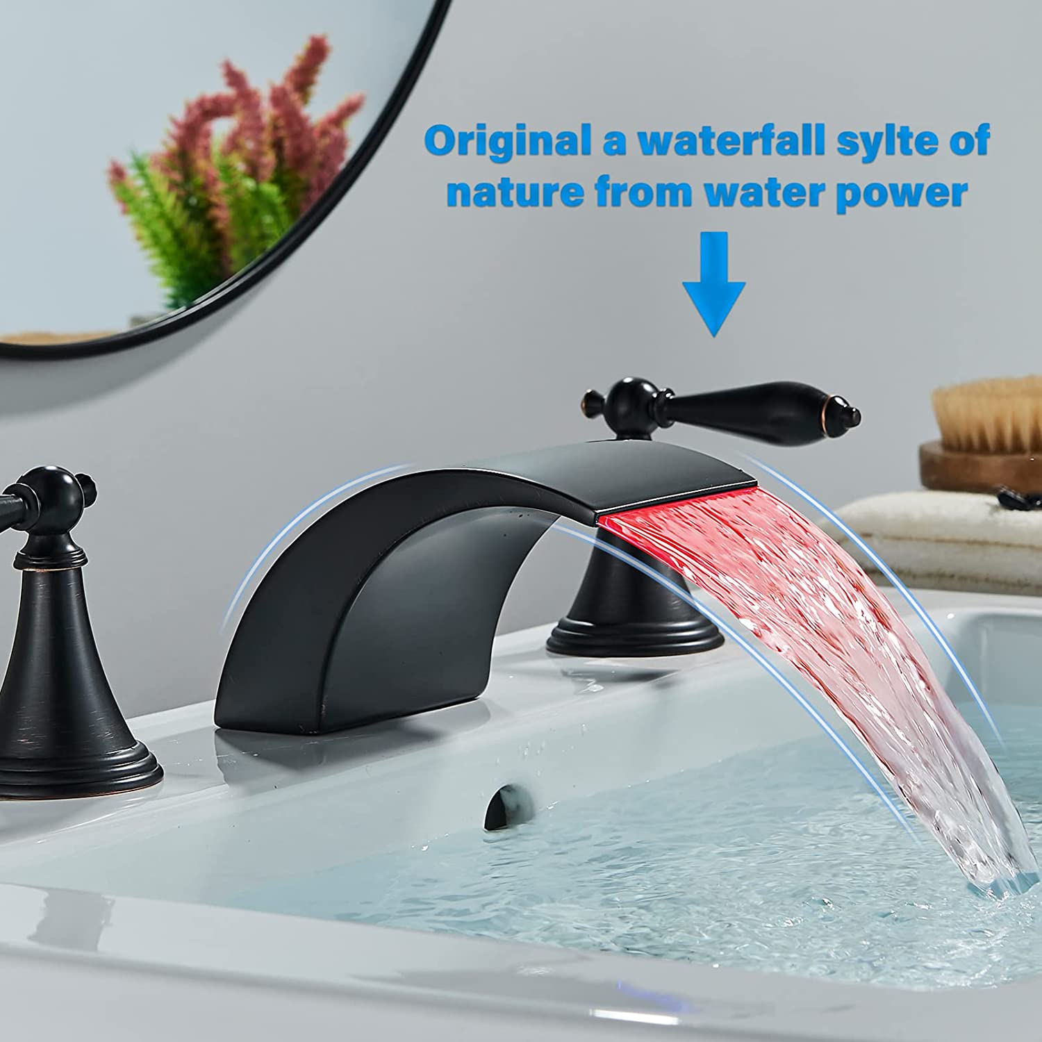 Zovajonia Bathroom Faucet 3 Hole Vanity Basin 8 Inch High Arc Swan Sink Faucet Mixer Bronze Bath Faucets ,  Widespread bathroom faucets for sink 3 hole Waterfall Tub Faucet Oil Rubbed Bronze