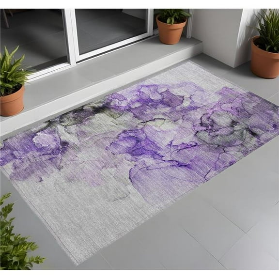 HomeRoots 560420 2 x 3 ft. Purple Abstract Washable Non Skid Indoor Outdoor Rectangle Machine Woven Area Rug