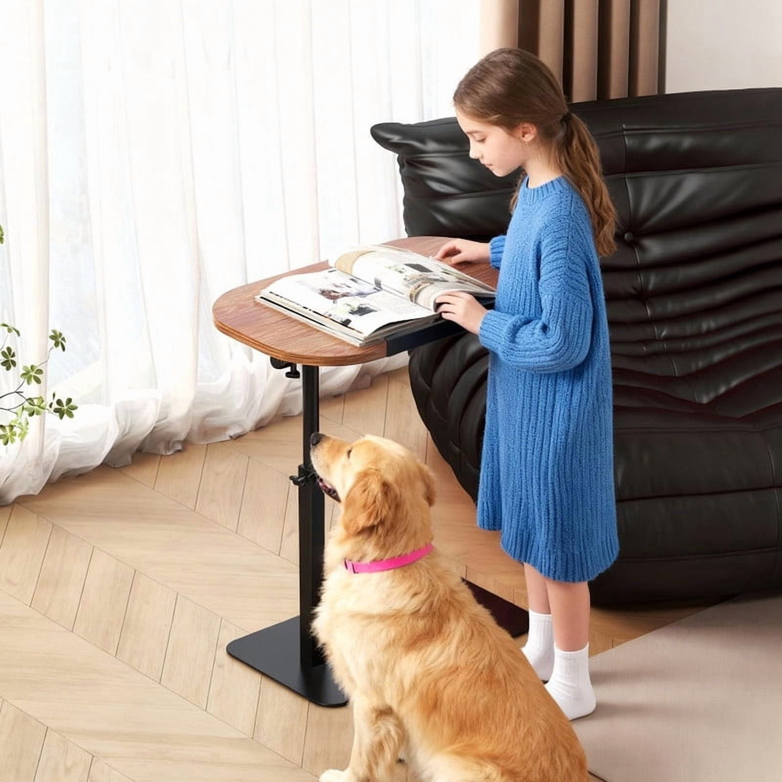 TROPOW C-Shaped Side Table Sofa Tray, Height Adjustable Folding Laptop Desk with Swivel Tray, Tiltable Desktop, Heavy Metal Base End Table, Overbed Table, Tray Table Portable Side Table