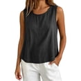 thumbnail image 3 of Oversized Linen Cotton Tank Tops for Women 2026 Summer Casual Comfy Sleeveless Shirts Loose Lightweight Gauze Blouses Black L, 3 of 5