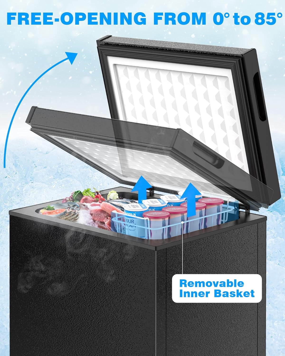 Crzoe 2.8 Cu.Ft Chest Freezer with Removable Basket and Bottom Defrost Water Drain Top Open Door Freestanding, Mini Freezer, Deep Freezer with Adjustable 7 Thermostat for Apartment/Home,Black