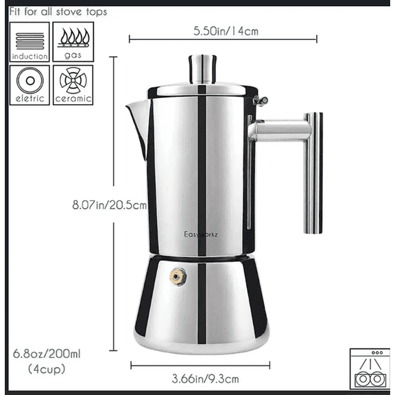 StepUp Stainless Steel Moka Pot – 4/6/10-Cup Stovetop Espresso Maker