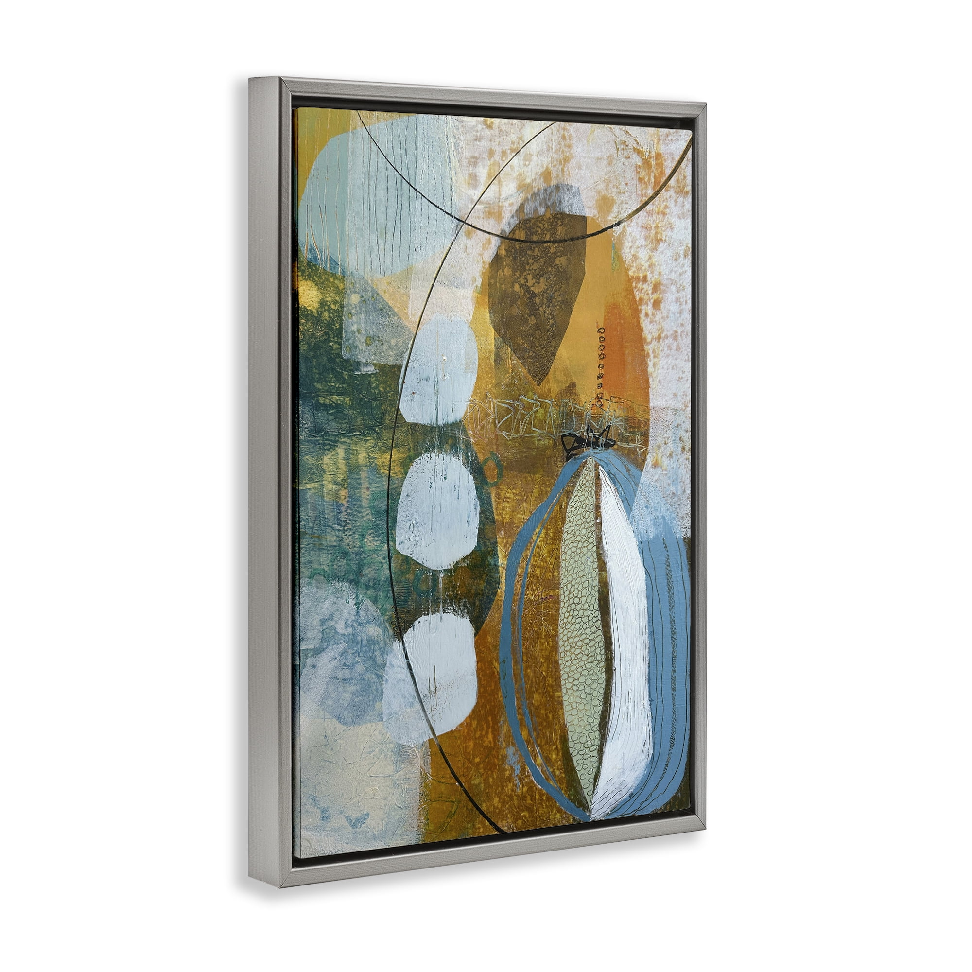 Stupell Industries Expressive Distressed Abstract Abstract Painting Gray Floater Framed Canvas Art Print Wall Art, 17 x 25