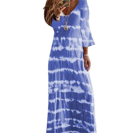 Women Autumn Long Sleeve Maxi Dress Casual Gradient Stripe Sundress ...