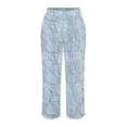 thumbnail image 4 of Stephy Women's Embroidered Floral Print Elastic Belt with Pocket Trousers Side Buttons Cropped Pants Loose Casual Pants Print Straight Pants, Blue, 3XL, 4 of 5