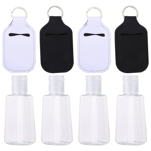 MasteelfCA 4 Set 30ml Empty Bottle and Keychain Holder Refillable Hand Sanitizer Bottles with Keychain Carriers for Soap Lotion and Liquids (4pcs Bottles + 4pcs Covers)