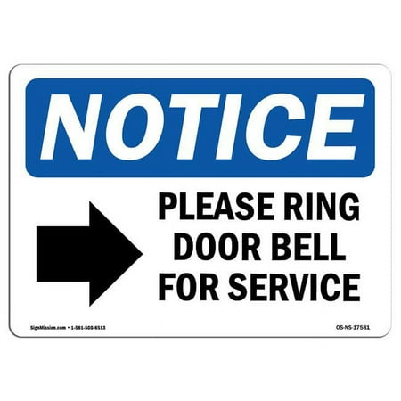 SignMission OSHA Notice Sign - Please Ring Door Bell for Service Sign with Symbol