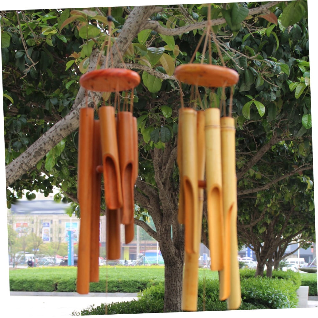 FRCOLOR Light Brown Bamboo Wind Chimes for Outside with Deep Tone for Patio and Home Decor