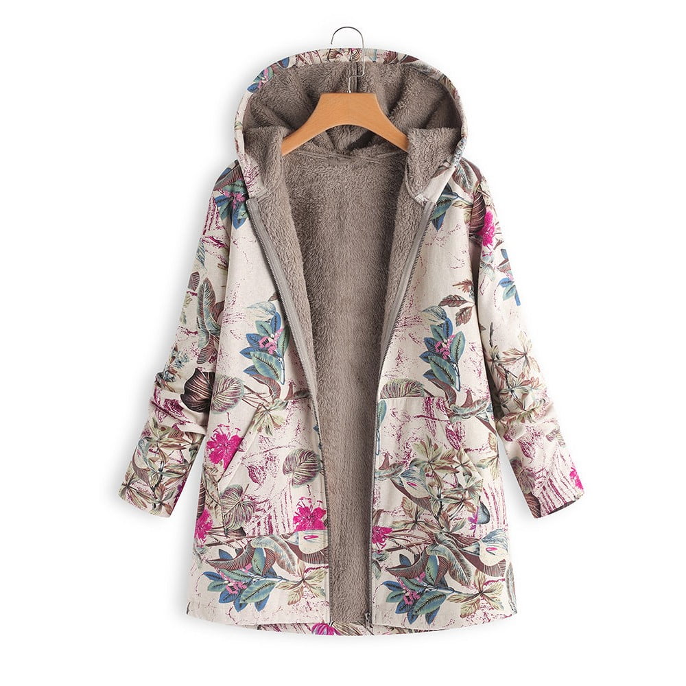 Floral print hooded coat sale