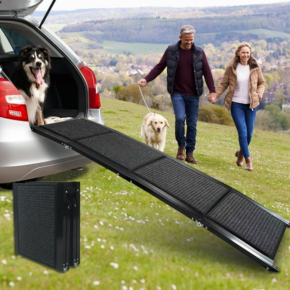Dog Ramp for Car, 63" Long & 17" Wide Folding Portable Pet Stair Ramp with Non-Slip Rug Surface, Dog Steps for Medium & Large Dogs Up to 250LBS Enter a Car, SUV & Truck