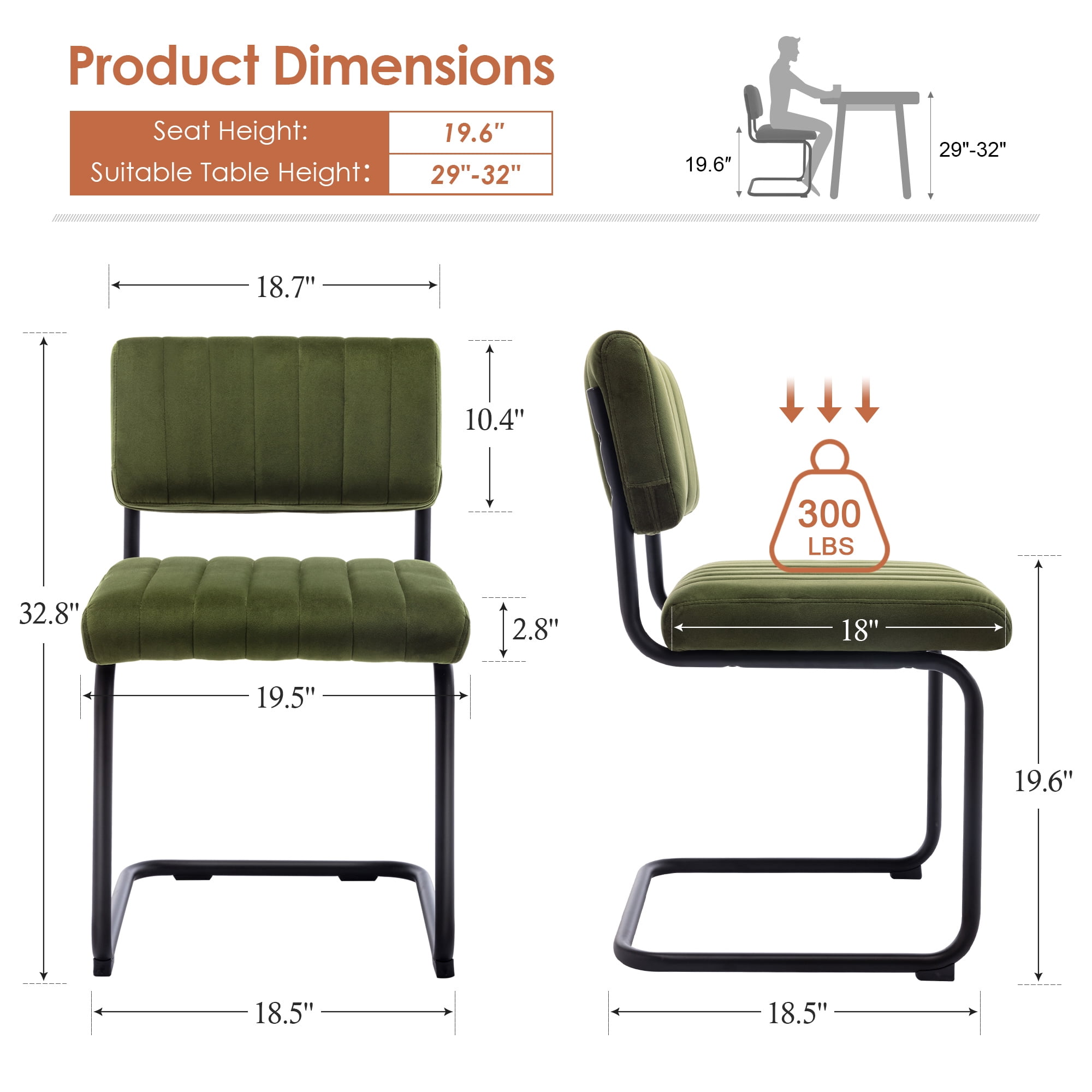 Zesthouse Mid Century Modern Dining Chairs Set of 2, Velvet Upholstered Dining Room Chairs with Metal Legs, Tufted Channel Kitchen Chairs for Dining Living Room, Green