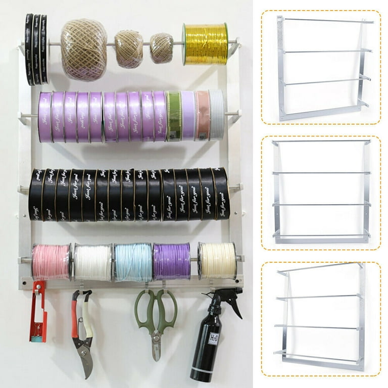 OUKANING Wall Mounted Wire Spool Holder Cable Splitter Organizer Ribbon  Roll Storage Rack 4 Pole with 5 Hooks 