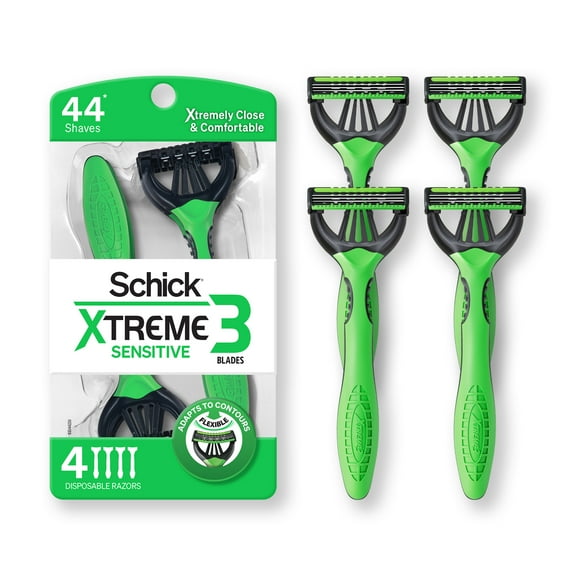 Schick Xtreme 3 Blade Disposable Razors for Men, 4 Ct, Men's Sensitive Skin Manual Razors