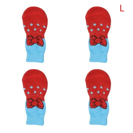 

4 Pairs Pet Socks Cotton Non-skid Animals Paw Protector Floor Sock for Indoor Traction Control Red L