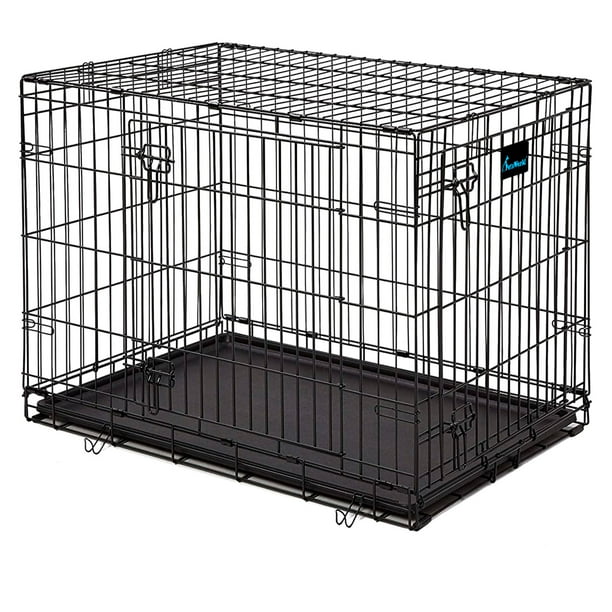 PETSWORLD Folding Dog Crate Double Door Folding Metal Dog Crates