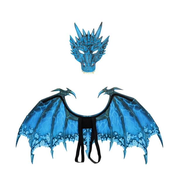 Disfraz de dragón con alas, juego de máscara de dinosaurio, ala de dragón para disfraz de Halloween, recuerdo de fiesta, disfraz, juguete de regalo de Azul Yinane Disfraz de juego de simulación