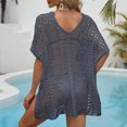 thumbnail image 5 of Xuhomer Beach Cover Ups for Women Knitted Hollow Short Sleeve V-Neck Crochet Summer Cover Up Bikini Swimsuits Bathing Suits Loose Tunics Sunscreen Cover Swimsuit Cover-up Dress Gray Free Size, 5 of 5