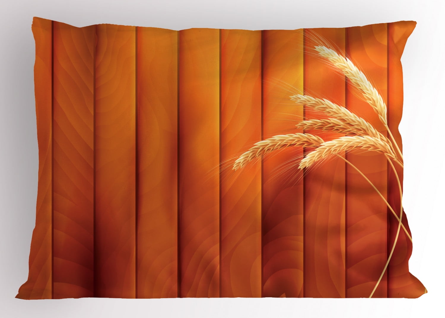 Harvest Pillow Sham Wheat Spikes on Wooden Planks Life in the Countryside Themed Agriculture Print, Decorative Standard Queen Size Printed Pillowcase, 30 X 20 Inches, Orange Yellow, by Ambesonne
