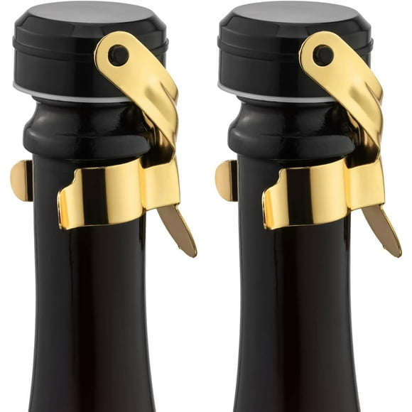 WOTOR Champagne&Wine Stopper Stainless Steel with Food Grade Silicone, Leakproof Keep Fresh, Reusable Saver for Wine, Champagne, Cava, Prosecco and Sparkling, Wine Cork, Sealer (2Pack Gold)