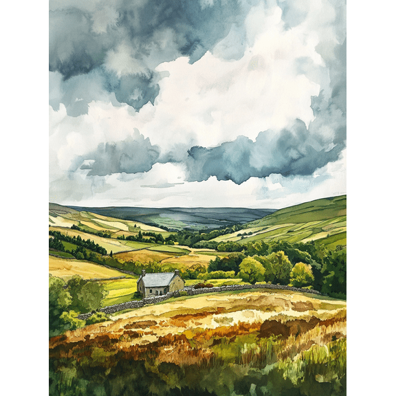 Rustic Farmhouse Landscape Watercolor Painting/Canvas Print, Suitable for Living Room, Bedroom, Office, Dining Room, and Hallway Decoration.