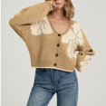 thumbnail image 4 of JUUNthy Womens Cardigan Sweater, Floral Knit V Neck Long Sleeve Casual Loose Cropped Sweater Outerwear Orange M, 4 of 11