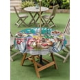 thumbnail image 3 of Spring Flowers Outdoor Tablecloth - 54 Inch Round Dining Table Cover, Farmhouse Watercolor Teal Wood Grain Waterproof Outdoor Table Cloth with Umbrella Hole & Zipper for Picnic/Patio/Party, 3 of 7