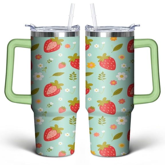 Strawberry 30 Oz Tumbler with Handle Lid and Straw, Stainless Steel Double Walled Vacuum Insulated Cup, Cute Anniversary Wedding Birthday Gifts Tumbler for Women Men Friends Outdoor Indoor