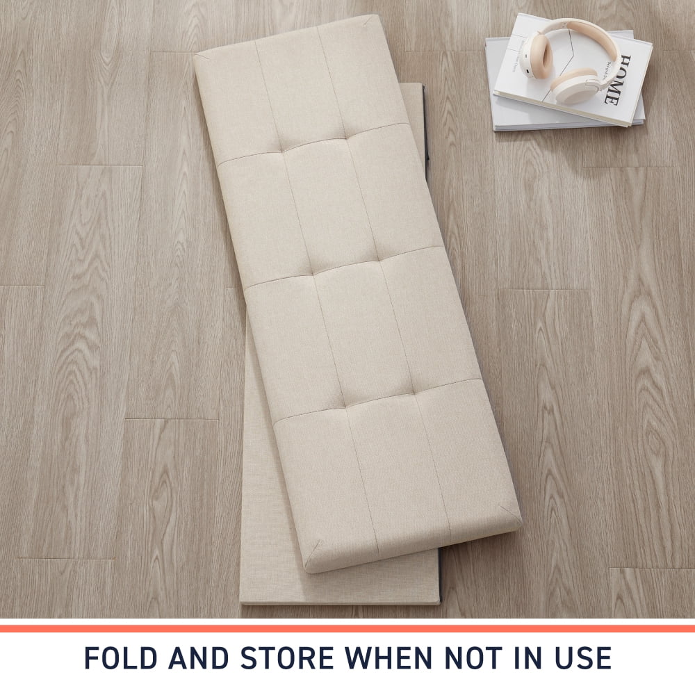 Ornavo Home Foldable Tufted Linen Large Storage Ottoman Bench Foot Rest Stool/Seat - 15" x 43" x 15"