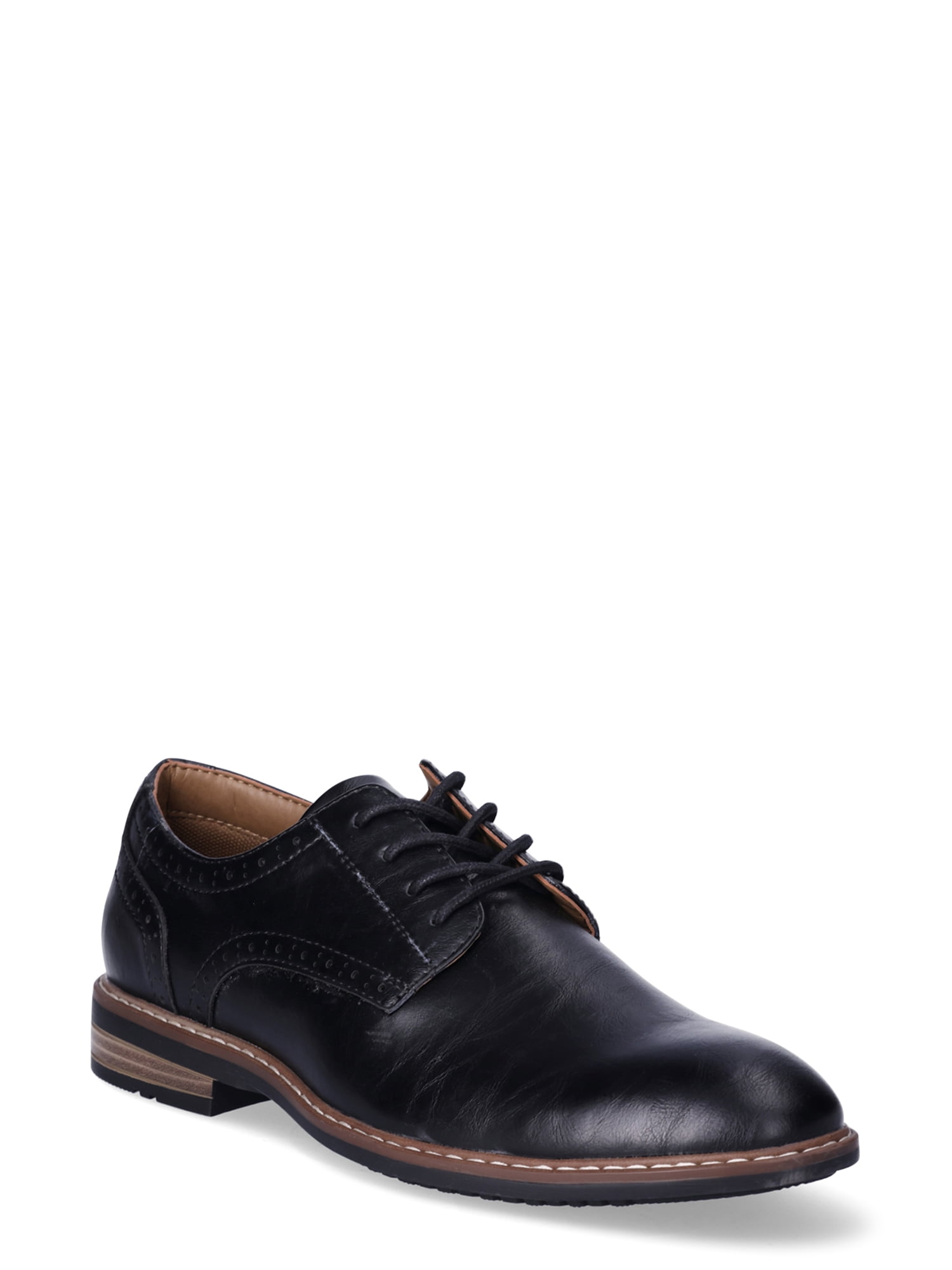 AM Shoes Mens Leather Oxford Dress Shoes with Lace Up Front Closure, Metal  Eyelets, and TPR Outsole - Walmart.com