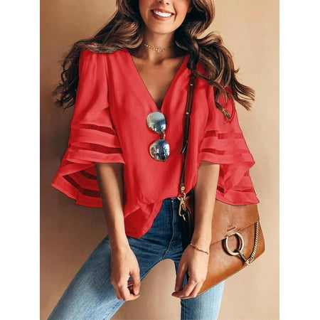 blouses loose neck tops gauze bell panel sleeve fresh sweet shirts sidee desde guardado blusas