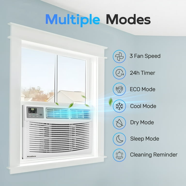 PhiloDeco 14000 BTU Window Air Conditioner 700 sq ft. Ac Units Intelligent  , LED Diswplay Screen, with Remote Control, Can Be Used as a Dehumidifier/Fan, Operates Quietly, Energy-Saving. 24 Timer