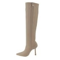 thumbnail image 6 of BELOVELY【SHARPE-20】Fashionable Taupe High Heel Stiletto Knee-high Boots Pointed Toe Spool Heel, Fashion Dress Boots for Women Girl Footwear Shoe Walking Shoes Rubber Soft Nail Comfort Stylish, 6 of 9