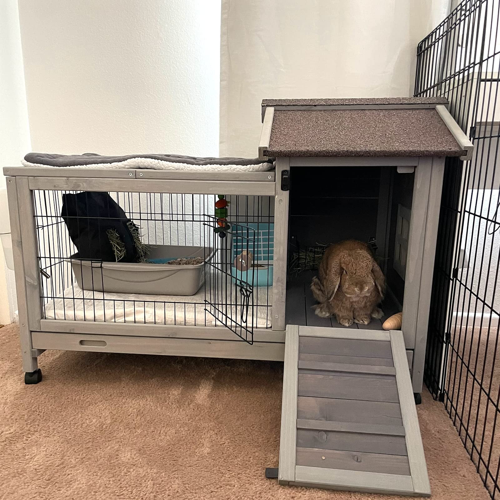 BUTINGLALE Rabbit Hutch Indoor Outdoor Rabbit Cage Bunny Cage with Run,No Leak Pull Out Tray,Wire Fence