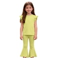 thumbnail image 6 of OGLCCG Girls 2 Piece Summer Outfits Ruffle Sleeve Crewneck T-shirt and Flare Pants Solid Color Casual Cotton Lounge Clothes 1-9 Years, 6 of 7