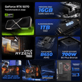 thumbnail image 3 of PC Gamer Completa Xtreme PC Gaming NVIDIA GeForce RTX 5070 AMD Ryzen 9 7900X 16GB DDR5 SSD 1TB Monitor Curvo 27 180Hz Sistema Liquido WIFI Black para gaming competitivo y streaming, 3 of 6