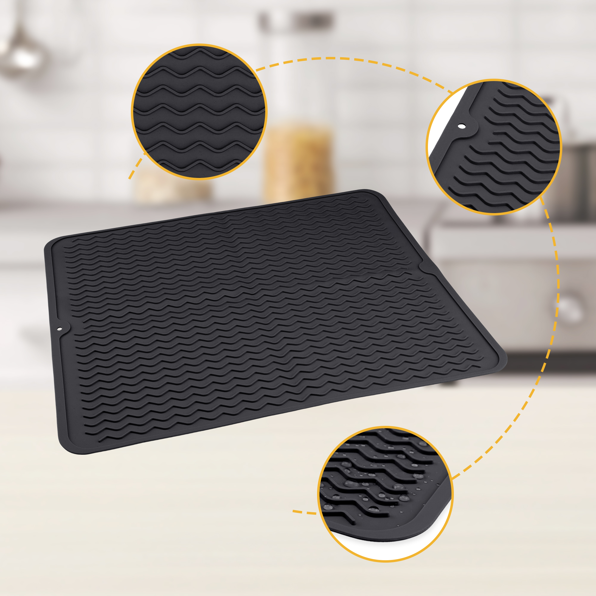 Unique Bargains Silicone Easy Clean Waterproof Dish Drying Mat Black 19.7*15.7 inch