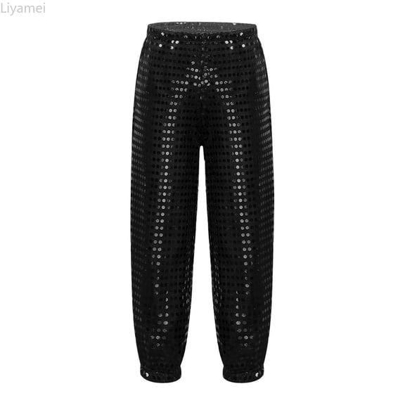 Liyamei Kids Girls Boys Metallic Dance Trousers Loose Fit Hop Jogger Pants Streetwear Size Black 3-4 Years