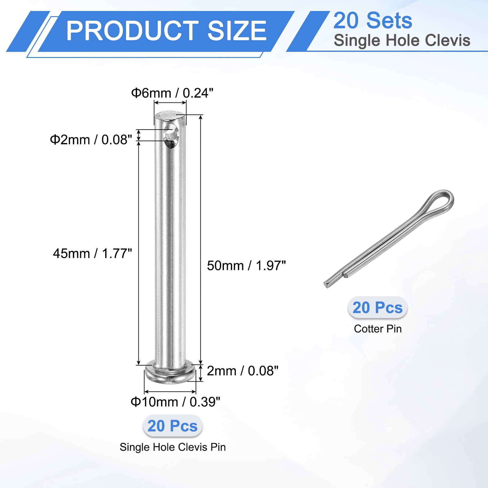 8Pack M3x10mm Clevis Pins, 304 Stainless Steel Single Hole Flat Head Clevis Pin Hairpin Location Pin with Cotter Pins for Trailer Latch Mechanics Repair Furniture Installation