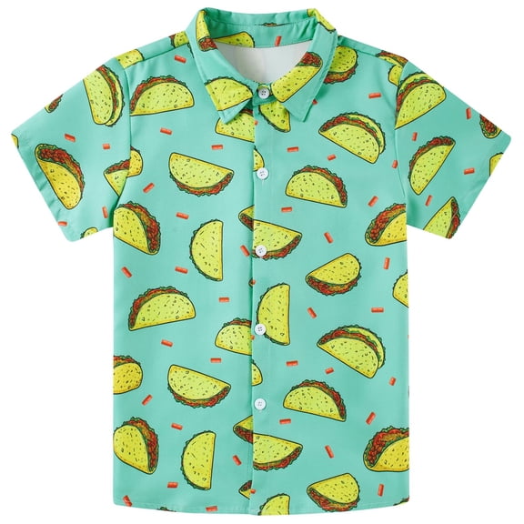 JCCXIN Toddler Baby Button Down Shirt For Boys Short Sleeve Funny Graphic Holiday Shirts Lapel Summer Comfort Casual Everyday Clothes,Green,3-4 Years