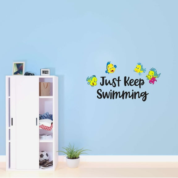 Just Keep Swimming Oyster Beautiful School Of Fish Mermaid Dolphin Colorful Fish Salt Water Princess Creatures Seahorse Unicorn Lovely Dream Holiday Decorating Wall Decal Sticker - Size: 30 In X 15 In